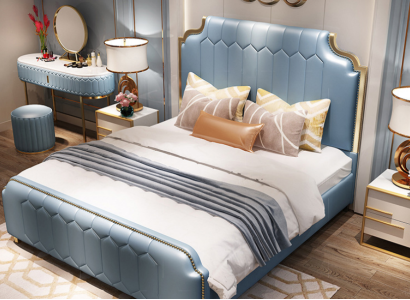 Modern Bed Double bed Beds Wood Blue Style Wood Bedroom new